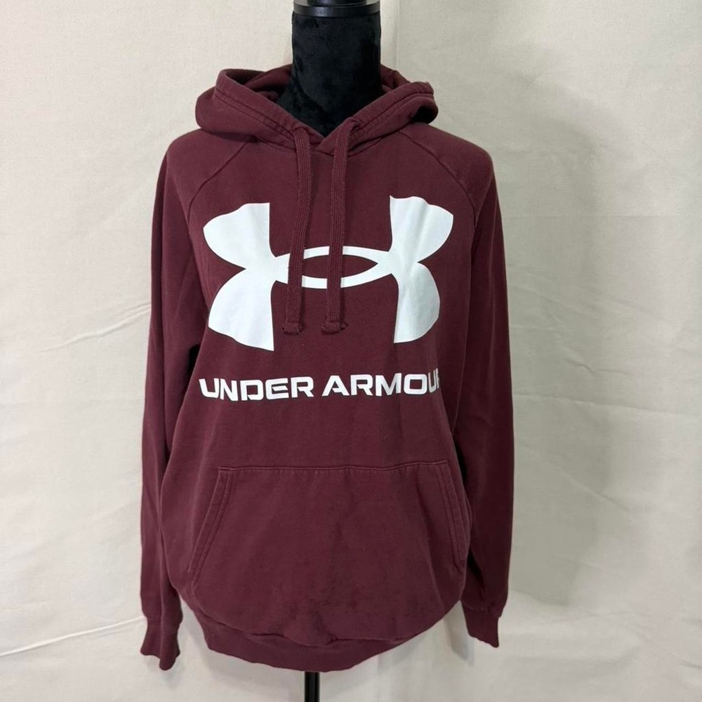 Under Armour Rival Fleece Hoodie Maroon Burgundy Logo Pullover Mens Large Loose
